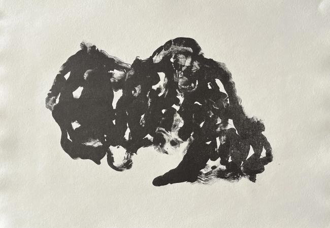 Lithograph on paper from the Crumpled Paper collection featuring a dense abstract black form with layered, torn-paper textures.
